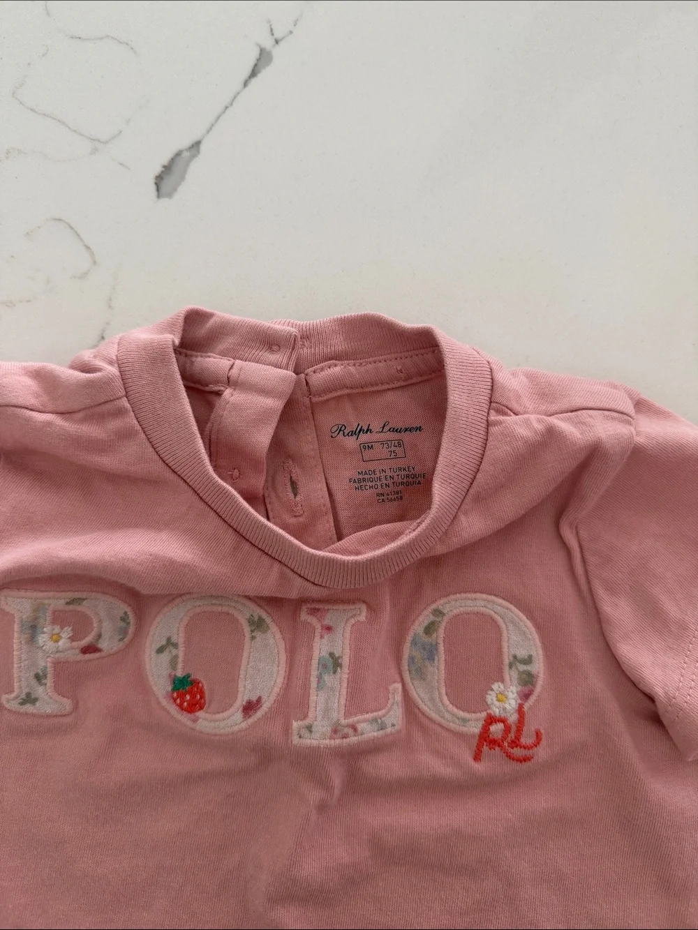 Ralph Lauren Girls' Pink POLO Floral Tee 9M